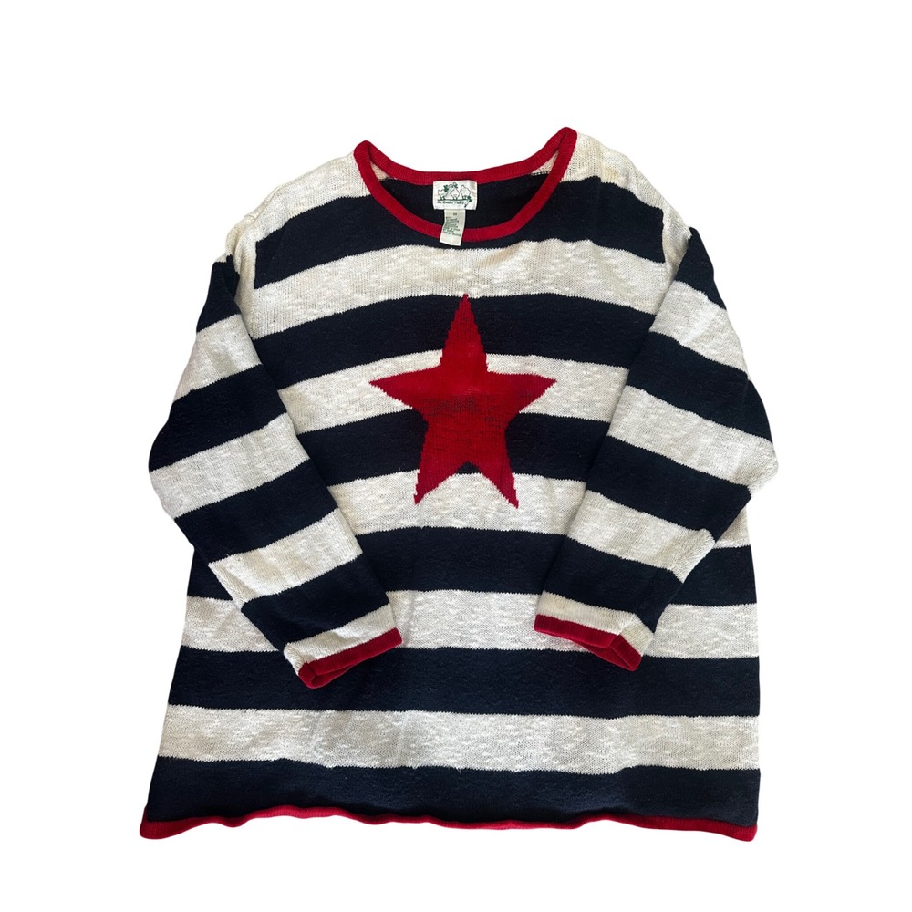The Quacker Factory Americana Star Striped Knit Sweater Navy Red‎ White 3X
